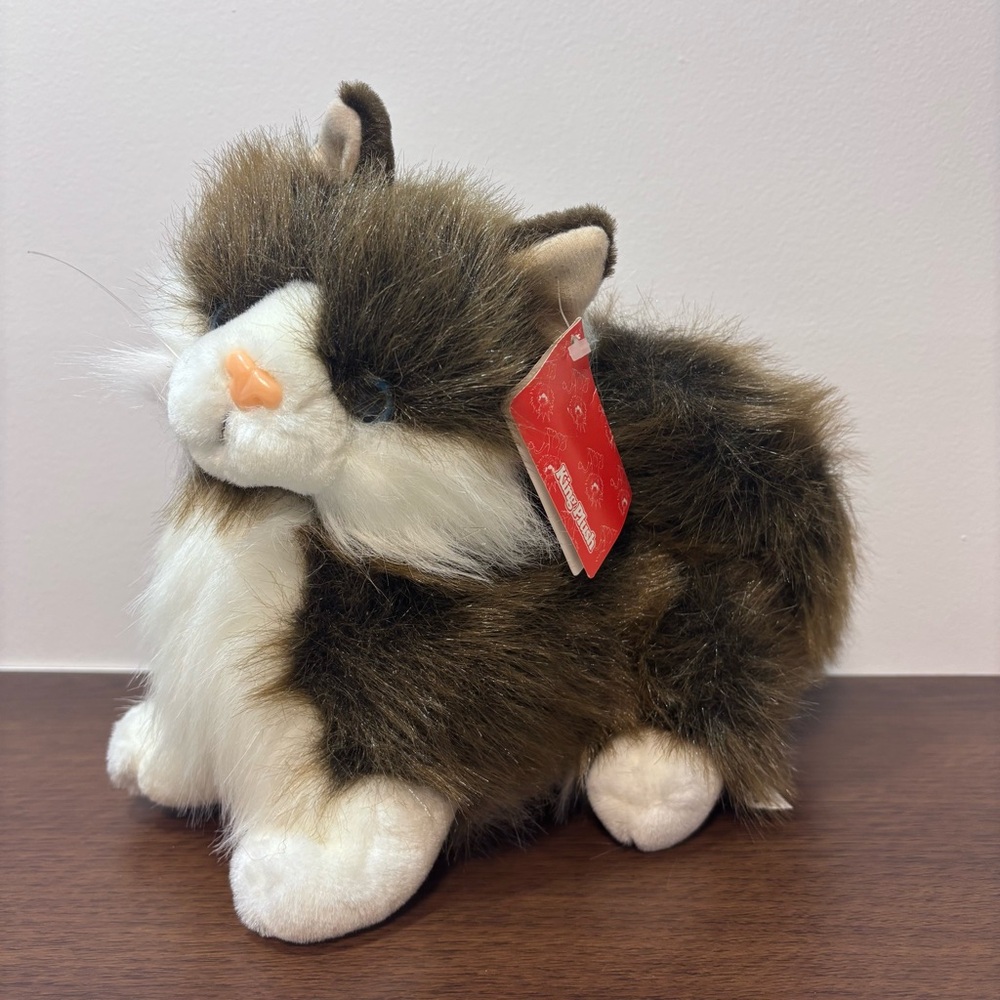 King Plush Brown & White Longhair Cat Plush Stuffed Animal